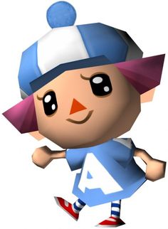 a cartoon character wearing a blue and white baseball uniform with a hat on his head