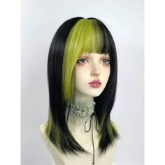 Y2K Black Green Straight Wig, Fluorescent Green Clavicular Length Straight Wig With Bangs, Girl Cool Short Wig, Cosplay Green Wig. -Color: black and green -Texture:  clavicular length -Material: high temperature silk -Place of Origin: CN (Place of Origin) -Quantity: 1pc wig -Features: lightweight and matte. -Structure: breathable inner net,the product cannot be hot dyed ❀Delivery time: The order will be shipped within 1-3 working days after receiving the electronic express settlement payment. ❀After-sales service: If the received goods have quality problems, please contact me within 24 hours of receiving the products, and I will   provide you with the best solution. ❀Happy shipping! Brown Hair With Pop Of Color, Green With Black Hair, Half Dyed Bangs, Green And Brown Hair, Black Green Hair, Green Dyed Hair, Green Black Hair, Green And Black Hair, Dyed Bangs