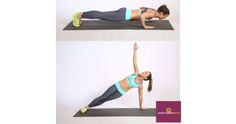 a woman doing a plank exercise on a yoga mat