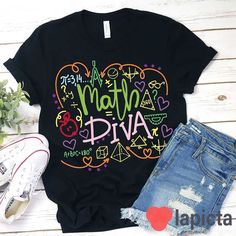 ✔️ TITTLE : Math Diva Mathematical Symbol T-Shirt, Mathematic Shirt, Math Shirt, Kindergarten Shirt, Teacher Shirt, Gift For Teacher ✔️ IMPORTANT: Both Men and Women can we our shirts because this is unisex style t-shirts; Wash item inside out in cold water, do not bleach, do not dry clean, do not iron directly on the design. ✔️ MATERIAL DETAILS: 5.3-ounce, 100% cotton (99/1 cotton/poly (Ash) & 90/10 cotton/poly (Sport Grey); Heavyweight classic unisex tee; Taped neck and shoulders; Tearaway lab Funny Math Shirt, Math Shirt, Math Teacher Shirts, Math Shirts, Class Shirt, Kindergarten Shirts, Style T Shirts, Math Class, Teacher Outfits