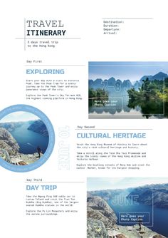 the travel brochure is designed to look like it has mountains and water in it