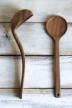 two wooden spoons sitting next to each other