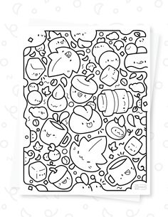 a coloring page with fruits and vegetables on it