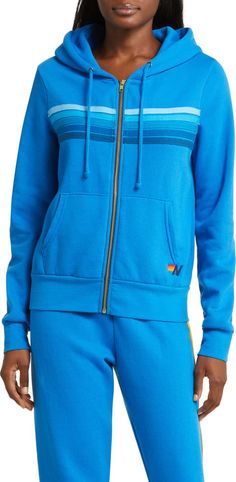 Aviator Nation 5-Stripe Zip Hoodie | Nordstrom Sporty Cotton Hooded Jacket With Drawstring, Striped Cotton Sweatshirt With Drawstring Hood, Striped Cotton Hooded Sweatshirt, Striped Sporty Hoodie With Drawstring, Sporty Striped Hoodie With Drawstring, Aviator Nation, Zip Hoodie, Nordstrom, Angeles