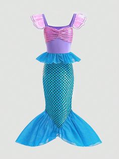 Young Girl Flying Sleeves Mermaid Party Dress Multicolor Party  Cap Sleeve Fabric Colorblock,Polka Dot,All Over Print,Textured Pattern A Line Non-Stretch All Young Girls Clothing, size features are:Bust: ,Length: ,Sleeve Length: Kids Mermaid Party Dress, Mermaid Party Dress, Under The Sea Fancy Dress Kids, Mermaid Fancy Dress Kids, Girl Mermaid Costume, Mermaid Theme Dress Kids, Mermaid Costume Kids, Mermaid Dress Child, Girls Mermaid Tail