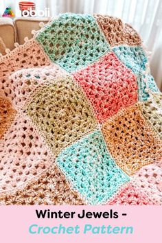 a crocheted blanket is shown with the text winter jewels - crochet pattern