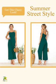 Elevate your street style with our trendy dressy casual jumpsuits for women! Perfect for women's streetwear for summer, these jumpsuits will become your go-to women's summer outfits for street style. With their casual yet chic design, they are the perfect choice for any casual outfit for women's street style. Shop now and step up your fashion game this summer! Green Spaghetti Strap Jumpsuits And Rompers For Summer, Solid Color One-piece Jumpsuits For Summer, Chic Green Strapless Jumpsuit For Summer, Solid Color Spaghetti Straps Jumpsuits And Rompers For Summer, Elegant Summer Jumpsuits And Rompers With Adjustable Straps, Summer Spaghetti Strap Jumpsuits And Rompers, Trendy Summer Jumpsuits And Rompers With Adjustable Straps, Fitted Jumpsuits And Rompers With Adjustable Straps For Summer, Fitted Jumpsuits And Rompers With Spaghetti Straps For Summer