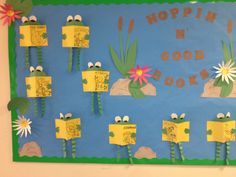 a bulletin board with paper flowers and plants on it that says hoppin'n good books