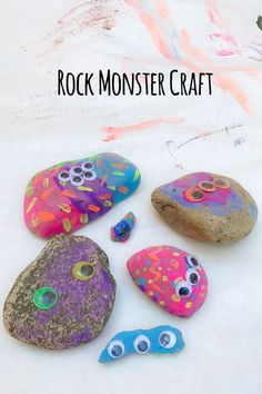 rock monster craft for kids to make with rocks and paper machs on the ground