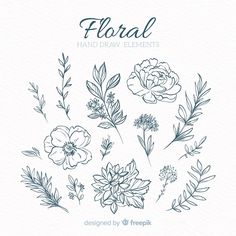 floral hand drawn elements in blue and white