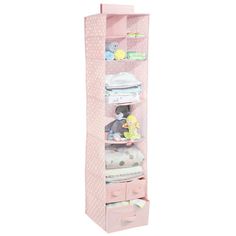 a pink closet filled with lots of clothes and other items on top of a white background