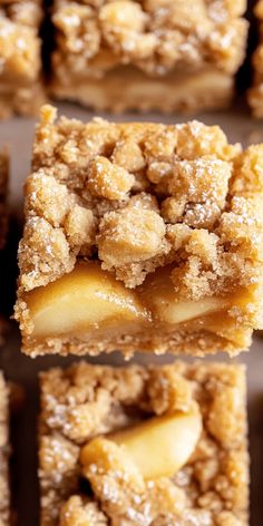 apple crumb bars stacked on top of each other