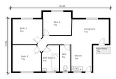 the floor plan for a two bedroom apartment with an attached kitchen and living room area