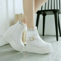 Buckle Heels, Heels High, Studded Heels, Platform High Heels, Kinds Of Shoes, White Boots, Women Boots