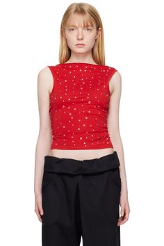 Red Shanti Tank Top by Gimaguas on Sale Red Embellished Sleeveless Top, Red Embellished Tops For Spring, Spring Embellished Red Tops, Embellished Red Tops For Spring, Cowl Neck, On Sale, Women Wear, Perfect Clothing, Tank Top