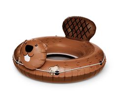 an inflatable pool with a bear on it and a waffle - shaped blower attached to the side