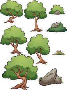 various trees and rocks on a white background stock photo - 547982