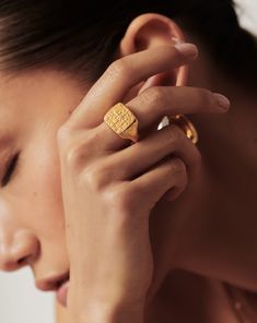 Lucy Williams Byzantine Coin Signet Ring | 18ct Gold Plated. This Ancient Byzantine-Inspired Signet Ring Features a Textured Square Coin Motif on Its Top. Wear Solo or Style with Other Simple Bands for a Contrasting Ring Stack. Metal: 18Ct Recycled Gold Plated on Brass Dimensions: 13mm X 13. 5mm Weight: 7. 2g Product Code: Lwa-G-R3-Ns Byzantine Yellow Gold Signet Ring For Anniversary, Byzantine Style Open Ring Jewelry As A Gift, Yellow Gold Byzantine Signet Ring For Anniversary, Yellow Gold Byzantine Rings As Gift, Gold Plated Engraved Rings, Engraved Gold Plated Rings, Formal Gold Byzantine Engraved Ring, Yellow Gold Byzantine Style Ring, Byzantine Style Engraved Yellow Gold Ring