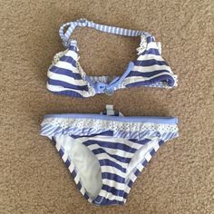 Omg!!! So Adorable. Size 1 (I Would Say Fits The First Few Months) Mayoral Chic Blue And White Bikini Only Tried On Never Worn In The Pool Playful Blue Fitted Tankini, Playful Beach Sets With Stretch, Cute Stretch Blue Swimwear, Blue Stretch Tankini For Playwear, Cute Blue Stretch Swimwear, Blue Stretch Swim Sets For Pool, Blue Stretch Swimwear Sets For Pool, Blue Stretch Sets For Pool, Fitted Blue Swim Sets