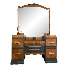 an antique dresser with mirror and drawers on it's sides, isolated against a white background