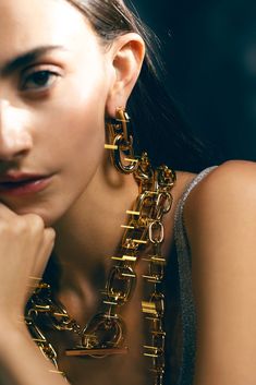 Rabanne xl gold link hoop earrings in light gold. Gold-tone plated brass Measures approx 2" Made in Thailand Marissa Collections, Gold Link, Earrings In Gold, Paco Rabanne, Holiday Fashion, Luxury Outfits, Fashion Boutique, Small Gifts, Gold Earrings