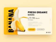 a card with a banana on it that says, fresh organic bananas $ 19 98 each