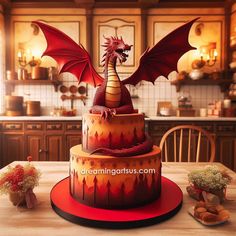 there is a cake with a dragon on it