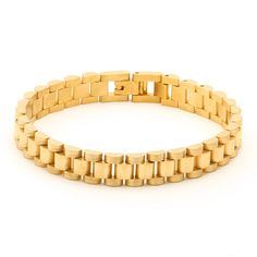 10mm Rollie Link Bracelet  in  14K Gold / 8.5" by King Ice Hip Hop Jewelry, Small Pendant, Wholesale Jewelry, Chain Lengths, Gold Plating, Link Bracelets, Rolex, Gold Bracelet, Hip Hop