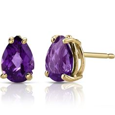 Inspired by a love of luxury Dress it up or dress it down. But don't leave the palace gardens without this crown jewel. These standout earrings feature pear shape Peora natural amethyst gemstones in 14K yellow gold. Our natural Amethyst gemstones are a unique gift from nature. By cutting them in a way that respects the rough's natural radiance, we ignite their inherent intensity and maximize their brilliance to deliver on our signature Peora standard. Handcrafted in pure 14K yellow gold goodness, these earrings have been carefully coated in an elegant rhodium finish. Our artisans are expertly trained in this process which fortifies the earring's strength, shine and brilliance. Looking to treat yourself, just because? We're all for that. Our concierge stylists are here to help with all of y Shine Jewelry, Blue Sapphire Studs, Amethyst Studs, Sapphire Earrings Studs, Sapphire Studs, Sapphire Earrings, Amethyst Earrings, Stunning Earrings, London Blue Topaz