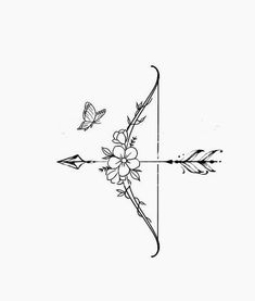 an arrow with flowers and butterflies on it