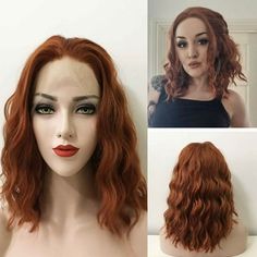 Women auburn ginger red lace front medium length curly free part Wig Dark Red Wig, Free Part Wig, 2nd Day Hair, Ginger Red, Curly Color, Short Blonde Bobs, Blonde Bob Wig, Red Wig, Wig Short