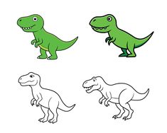 three different types of dinosaurs with one green and the other white, on a white background