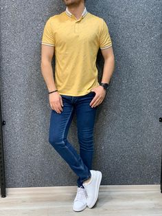 Lavakan Classic Slim Fit Jeans-baagr.myshopify.com-Pants-BOJONI Casual Yellow Elastane Bottoms, Fitted Yellow Cotton Jeans, Yellow Stretch Jeans For Summer, Casual Elastane Jeans, Best Pants, Jeans Outfit Men, Mens Casual, Mens Casual Outfits, Kingston