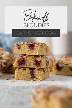 Bakewell blondies stacked on each other. Crumble Bars, Slices Recipes, Recipe Boards