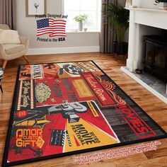 Amor Custom Gifts Area Rug 24"x36" (2x3 feet) Mat Customizable Media Room Rug | Home Theater Modern Area Rug | Cinema Room Home Carpet Theater Room, Home Carpet, Cinema Room, Non Slip Flooring, Carpet Mat, Modern Area Rug, Contemporary Home Decor, Round Decor, Media Room