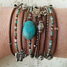 This unique turquoise wrap bracelet was designed to complete your look with a statement. Combine this with any outfit to give it a unique touch of color that will make you stand out in any event or occasion. FEATURES: *2 cords of genuine leather (shown in brown) *1 antique silver mini Adjustable Turquoise Wrap Bracelet For Festival, Turquoise Wrap Bracelet, Wire Bracelets, Vero Beach Fl, Spring Bracelet, Everyday Bracelet, Crafts Jewelry, Vero Beach, Fashion Music