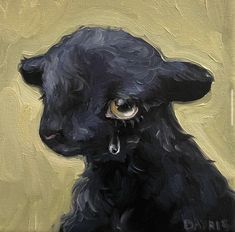 a painting of a black sheep on a yellow background