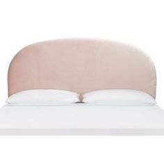 a bed with a pink headboard and two pillows on it's sides, against a white background