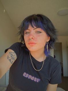 Black Mullet Hairstyle Women, Alternative Short Hairstyles, Blue Hair Mullet, Mullet With Highlights, Mullet Hair Dye, Mullets On Women, Colored Mullet, Mullet Dyed Hair, Soft Mullet Short