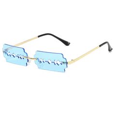 Razor Blade Sunglasses With Blue Lenses. Brand New, Never Worn. Sunnies Aesthetic, Aesthetic Sunglasses, Vivienne Westwood Jewellery, Funky Glasses, Aesthetic Accessories, Razor Blade, Heart Sunglasses, Blue Lenses, Aesthetic Outfit