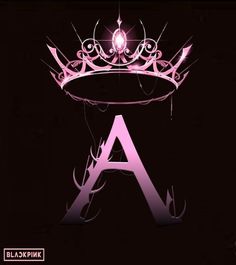 the letter a with a crown on top is shown in pink and purple colors, against a black background