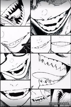 the faces and mouths of batman's jokers in black and white ink, with different