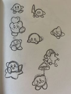 a drawing of some nintendo characters in different poses