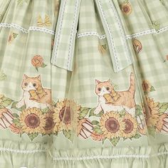 Step into a world of enchanting cuteness with our Sweet Kitty and Sunflowers Print Green Plaid Pattern Lolita Dress. This delightful dress features a charming combination of playful kitty and vibrant sunflower prints set against a classic blue plaid background. The design exudes a whimsical yet elegant vibe, perfect for any Lolita fashion enthusiast.  Sweet kitty and sunflower motifs bring a touch of playful charm. Timeless green plaid pattern adds a traditional Lolita aesthetic. Perfect for tea Spring Hello Kitty Print Cute Dress, Cute Hello Kitty Print Spring Dress, Spring Cute Hello Kitty Print Dress, Hello Kitty Print Cute Spring Dress, Blue Plaid Background, Sunflower Prints, Blue Plaid Pattern, Plaid Background, Sweet Kitty