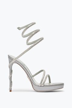 Margot Silver Platform Sandal 120 Platforms in Silver for Women | Rene Caovilla® Luxury Silver Sandals With Rhinestones, Designer Embellished Silver Sandals, Designer Silver Embellished Sandals, Heels Designer, Silver Platforms, Satin Hands, Platform Mules, Platform Flats, Sandal Platform