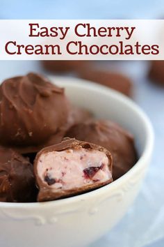 easy cherry cream chocolates in a white bowl