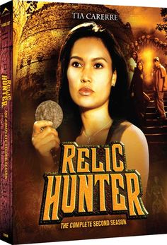 the dvd cover for relic hunter, with an image of a woman holding a coin