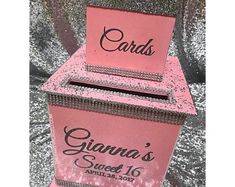 two pink boxes with silver glitter on them and the words grandma's sweet 16