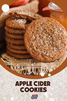 an advertisement for apple cider cookies with apples in the background