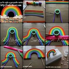 the instructions to make a rainbow craft with pipe cleaner and sprinkles on it